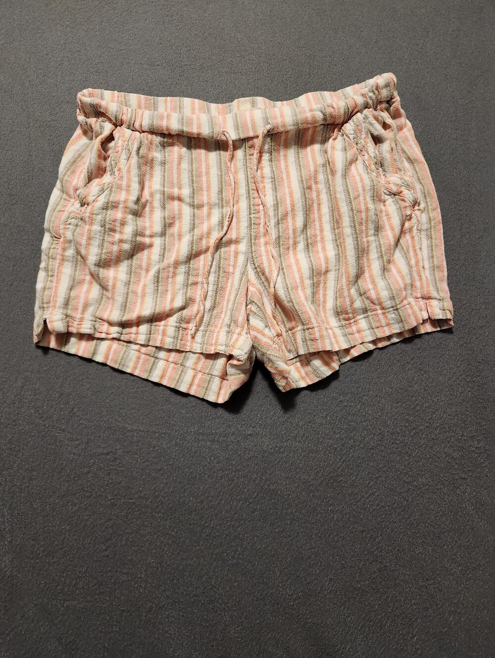 Briggs Shorts Women Size L Striped Linen Blend Drawstring Elastic Waist Pockets